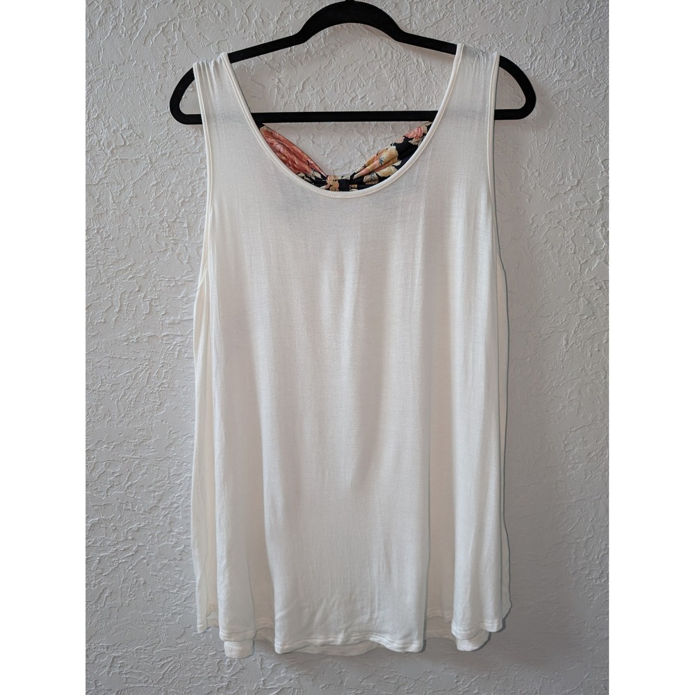 Love Story Tank Top Women 2XL Poly Spandex White Floral Back Bow USA
